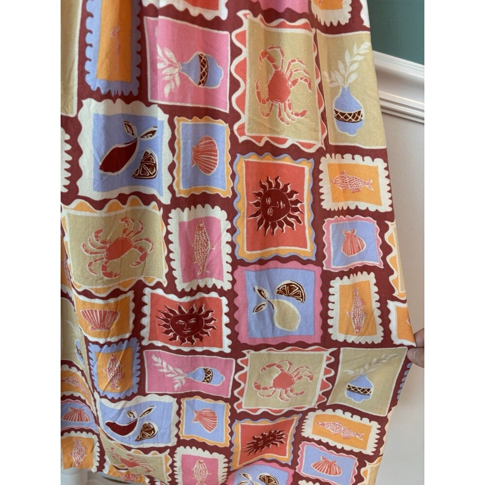 Mediterranean Coastal Smocked Midi Sundress Citrus Sun Novelty Print Dress S - Picture 5 of 11